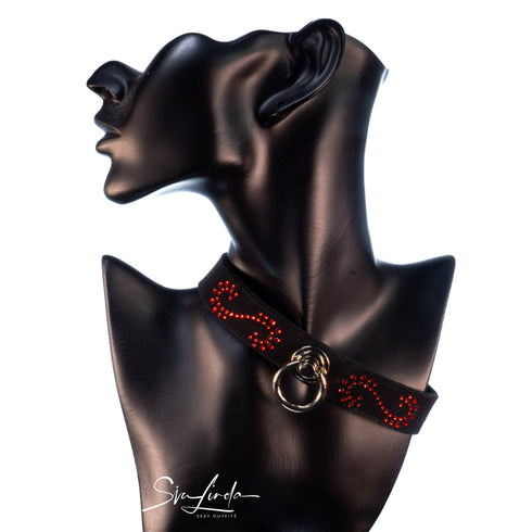 SiaLinda: Halsband Leia rotes Kristall und Ring silber, echt Rinds - Velourleder - SiaLinda.com